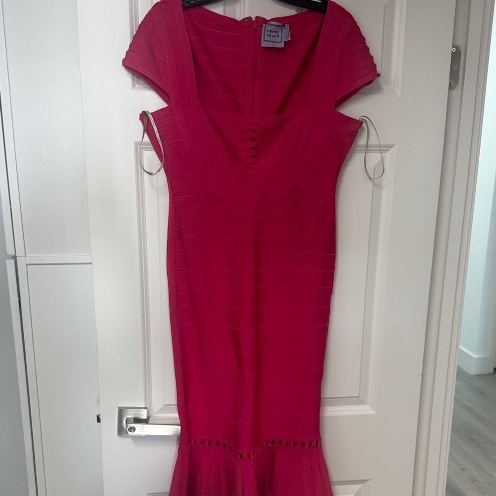 Herve Leger Vibrant Pink Midi Dress
